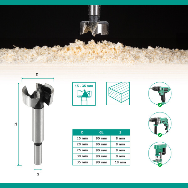 ENT 5-tlg. Kunstbohrer Set Hartmetall – Ø 15-20-25-30-35 Mm, Für Hartholz & Beschichtete Platten