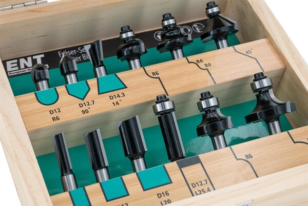 ENT Fräser Set 12-tlg. HW für Holz, Schaft 8 mm - 09012HKB
