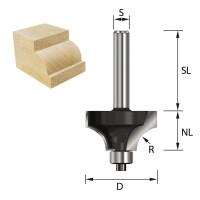 ENT 09888 Viertelstabfräser HW, Schaft (S) 12 mm, Durchmesser (D) 24,7 mm, NL 12,7 mm, R 6 mm, SL 40 mm, mit Kugellager