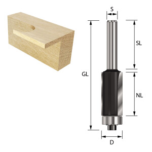 ENT Bündigfräser HW, Schaft (S) 12 mm, Durchmesser (D) 9,5 - 19,05 mm, NL 12,7 - 38,1 mm, GL 67 - 93,1 mm, SL 40 mm, mit Kugellager