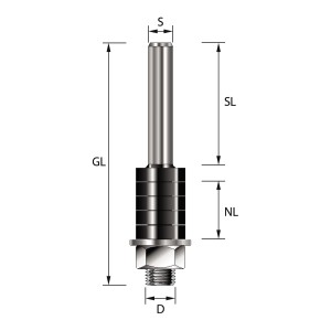 ENT 13986 Aufnahmedorn Schaft (S) 12 mm, Durchmesser (D) 8 mm, NL 20 mm, SL 42 mm, GL 76 mm, ohne Kugellager
