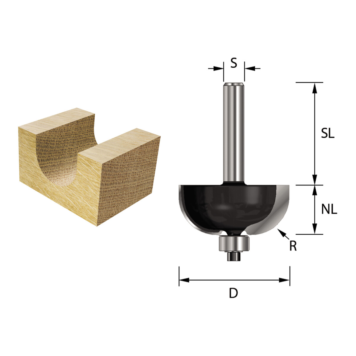 Produktbild von ENT 14298 Abrundfräser HW, Schaft (S) 8 , Durchesser (D) 36,7 , NL