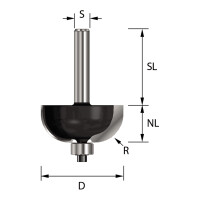 ENT Hohlkehlfr&auml;ser HW (HM) mit Kugellager S12x40 Z2 R6 D21,5x9,5mm