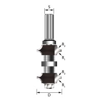 ENT Doppelseitiger Abrundfräser HW auf Spindel montiert S12, R1 6,35 mm, R2 4,75 mm, D34,9 mm, GL110
