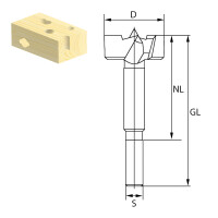 ENT 40224 Forstnerbohrer Premium WS, Durchmesser (D) 24 mm, NL 60 mm, GL 90 mm, S 8 mm
