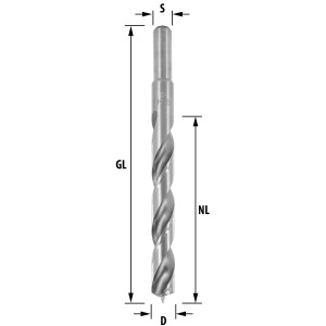 ENT Holzspiralbohrer Ø 12 mm, extra lang 150 mm, HSS-G, mit Zentrierspitze und Vorschneider
