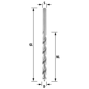 ENT Holzspiralbohrer &Oslash; 7,5 mm, extra lang 150 mm, HSS-G, mit Zentrierspitze und Vorschneider